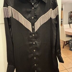 Elegant Black Fringe Women's Top vintage